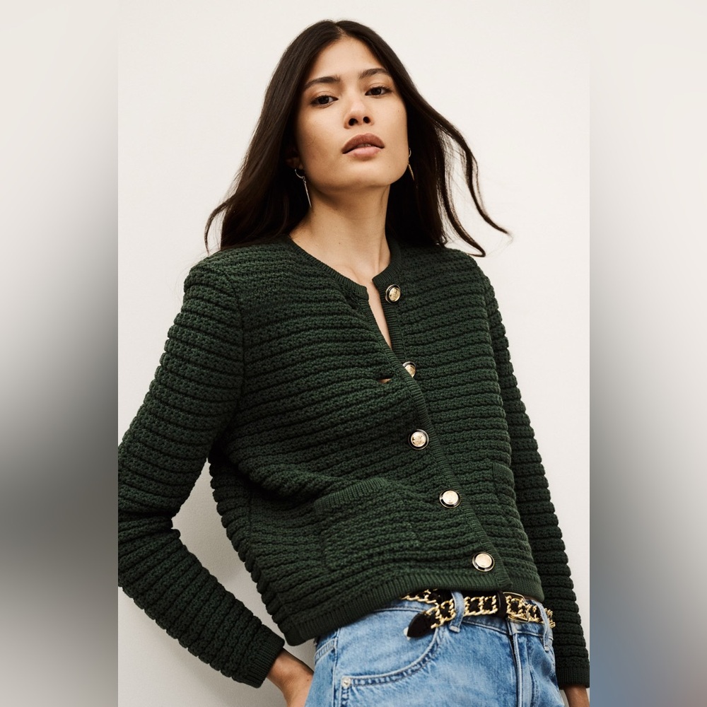 NEW Ba&sh Bash Gaspard Tweed Cardigan Jacket Vertbouteille Dark Green | sz 1 / S - Picture 4 of 12